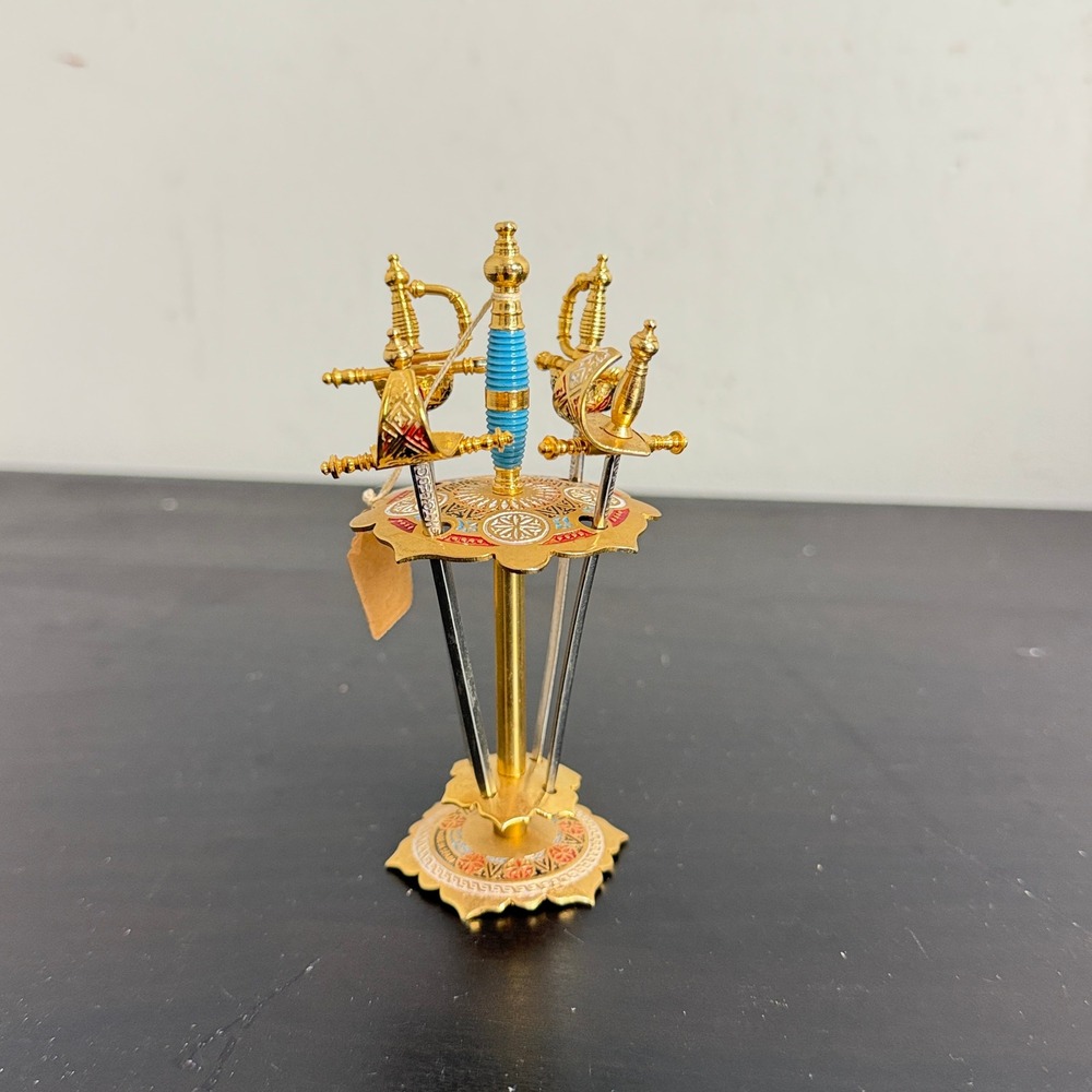 Vintage Toledo Spanish Mini Sword Cocktail Pick Set 4 Picks Stand Made in Spain